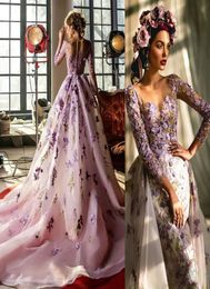 Purple Applique Mermaid Evening Dresses With Detachable Train Sheer Jewel Neck Lace Applique Beads Long Sleeve Prom Dress Sweep Tr4054890