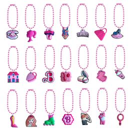 Keychains Lanyards 21Pcs Cartoon Keychain Bead Pink Charm Key Ring Hanging Chain Jewelry Accessories For Bags Girls Bracelet Shoes Dro Otvix