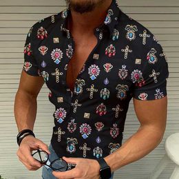 Men's T Shirts new men's printed Hawaiian short sleeve floral shirt cardigan Man Tees Polos tops