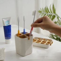 toothbrush Bamboo Toothbrush Holder Naturally Eco Friendly Toothbrush Caddy Bathroom Antibacterial Toothbrush Pot Tumbler Easy Storage