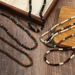 Chains 1 Piece Bohemian Style Coconut Shell Wood Beads Turquoise Patchwork Laminated Belt Short Necklace For Women Men Neck Jewelry