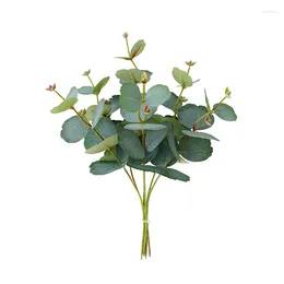 Decorative Flowers Simulation Plants Silk Mini Gold Leaves Eucalyptus Branch Wedding Decor Artificial Plant Fake Flower Balcony Garden