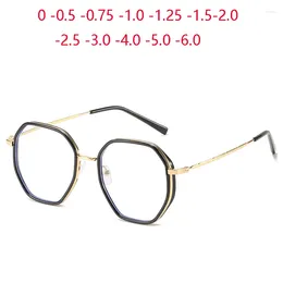 Sunglasses 0 -0.5 -0.75 To -6 Polygon Student Myopia Eyeglasses Finished Women Men Vintage Metal Prescription Glasses For The Nearsighted