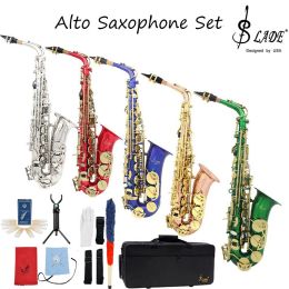 Saxophone Eb Alto Saxophone Brass Sier Plated Professional Woodwind Instrument E Flat Sax with Case Strap Musical Instrument Accessories