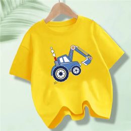 T-shirts Kids Cartoon Excavator Print T Shirt Children Birthday Summer Tshirts Boy&Girl Gift Tees Short Sleeve Party Shirts