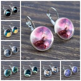 Stud Earrings Fashion Nature Galaxy Silver Colour Earring Full Moon Glass Cabochon Jewellery Hoop Women Dangle Ear Hook Gifts