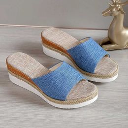 Slippers Shoes Women Summer On A Wedge Big Size Platform Slides Lady Low Pantofle Girl 2023 Soft Casual PU Rubber Rome Hoof Heel H240423