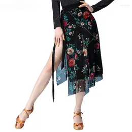 Stage Wear Dance Hip Scarf Skirt Women Belly Latin Training Sexy Half Skirts Adult Female Printed Mesh HipSkirt