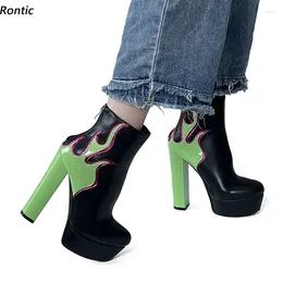 Boots Rontic Stylish Ladies Winter Ankle Stable Chunky Heels Round Toe Boutique Green Red Pink Party Shoes US Size 5-20