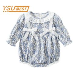 One-Pieces 02Yrs Newborn Toddler Baby Girl Long Sleeve Bowknot Printing Romper Spring Jumpsuit Sweet Princess Girl Romper Clothes