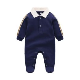 One-Pieces New spring autumn fashion brand style newborn baby clothes dark blue knitted cotton longsleeved boy and girl romper 024 months