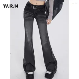 Women's Jeans American Retro Harajuku Slim Fit High Waist Flared Pants 2024 Autumn Streetwear Style Vintage Black Denim Trouser