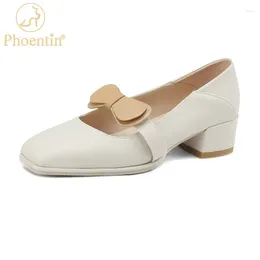 Dress Shoes Phoentin Women Spring Loafers Bow Buckle Square Toe Mid Heels Basic Slip On Pumps Office Lady Hand Made Soft Work FT2220