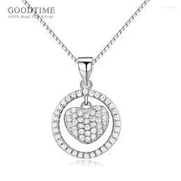 Pendants Noble Women Pure 925 Sterling Silver Necklace Love Heart Zircon Pendant Ladies Clavicle Chain Fashion Jewellery Accessory Gift