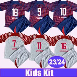 23 24 SZOBOSZLAI POULSEN Kids Kit Soccer Jerseys 2024 Special Edition FORSBERG HAIDARA OLMO LAIMER KLOSTERMANN Home Away Football Shirts