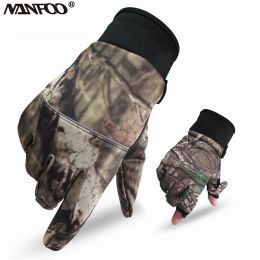 Footwear Autumn Winter Tree Bionic Camouflage Hunting Fishing Gloves Two Fingers Off AntiSlip Riding Gloves Unisex Camo Full Mitten