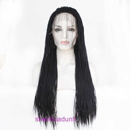 Fashionable black hair small dirty braid wig half hand hooked synthetic Fibre front lace headband two twisted wigs