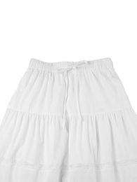 Edhomenn Women s Tiered Long Skirts Solid Color Drawstring Elastic Waist Ruched Midi Y2k Side Split Skirt 240418