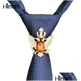 Cuff Links Fashion Rudder Eagle Tie Buckle Hoop Crystal Rhinestone Fixed Metal Shirt Necktie Clips Decoration Jewellery For Men Accessor Dhpeg