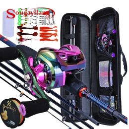 Accessories Sougayilang Fishing Rods and Reels 5 Section Carbon Rod Baitcasting Reel Travel Fishing Rod Set with Full Kits Carrier Bag