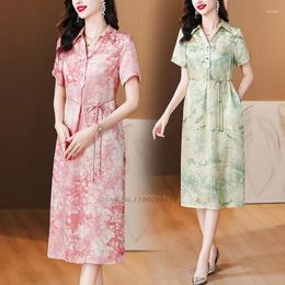 Ethnic Clothing 2024 Chinese Improved Qipao Dress Vintage Party Cheongsam National Flower Print Evening Banquet