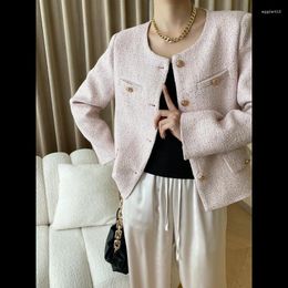 Women's Jackets Women O Neck Casual Tweed Sequined Coat Simple Fashion Basic Pink White Sweet French Small Fragrance Female Short Spring