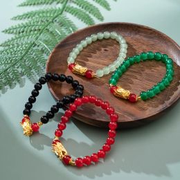 Strands Chinese Style 2024 Dragon Year Zodiac Beads Bracelet For Women and Men Lucky Red Handwoven Rope Bracelet Christmas New Year Gift