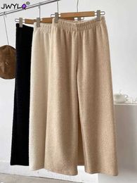 Kvinnors jeans Autumn Imitation Mink Velvet Wide Leg Pants for Women Casual High midja Long Ice Silk Pants Pleated Loose byxor Kvinnliga slacks Y240422