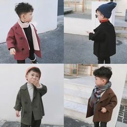 Jackets Baby Boys Spring Fall Woolen Suit Coat Children's Leisure Windbreaker Overcoat Little Kids 40% Wool Trench Outerwear X499