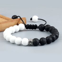 Strands Trendy White Men Beads Bracelet Handmade Natural Tiger Eye Lava Stone Onyx Strand Adjustable Bracelets Women Yoga Energy Jewellery