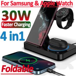 Chargers 30W Wireless Charger Stand 4In1 QI Fast Charging Dock Station for Apple Samsung 4 3 Watch iWatch AirPods Pro iPhone 15 14 13 12