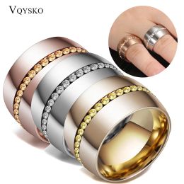 Bands 14mm Width Classic Crystal Wedding Ring Stainless steel Jewelry Ring For Women Gift