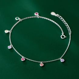 Strands Tennis Anklet 925 Sterling Silver Colored Zircon Woman Anklets O Chain 19 CM Bracelets On Leg Jewelry Foot Socks Accessories