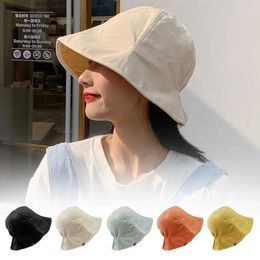 Berets Spring Summer Women Bucket Hat Wide Brim Anti-UV Protection Hats Foldable Travel Portable Fisherman Breathable Hiking H7T4