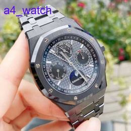 Modern AP Wrist Watch Royal Oak Series 26579CE Black Ceramic Black Dial Back Through Perpetual Calendar Men's Fashion Leisure Business Sports Mechanical Watch