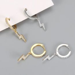Earrings Wholesale Trendy Gold Silver Colour Hoops Earrings for Women Lightning Pendant Drop Zircon Ear Rings Pendientes Wedding Jewellery
