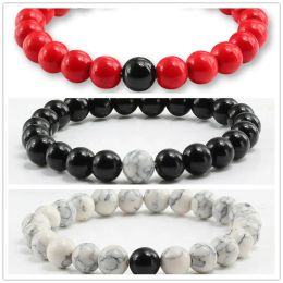 Strands 3pcs Bracelet Set For Both Men And Women Simple Style 8mm White Red Turquoise Black Frosted Stone Hand Beaded Bracelet