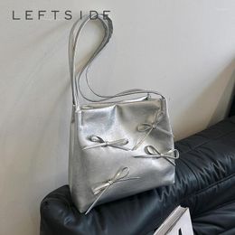 Shoulder Bags Silver Small Bow Pu Leather For Women 2024 Summer Trend Designer Fashion Handbags And Purses Underarm Bag