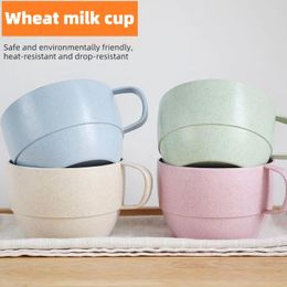 Mugs Obelix 4PCS Healthy Wheat Straw Milk Office Coffee Cup Eco-Friendly Mouthwash Cups Tea With Spoon (300ml)