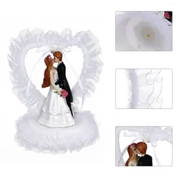 Decorative Flowers Cake Topper Wedding Bride And Groom Romantic Couple With Heart Shape