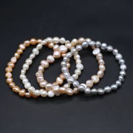 Strands 100% Natural Pearl Bracelet Charms Elastic Rope Real Pearl Bracelets for Girl Friend Pearl Size 89 mm