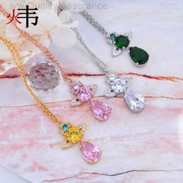 Necklace Designer for Woman Viviennes Westwoods Luxury Saturn Necklace Western Empress Dowager Saturn Light Luxury Colour Diamond Zircon Necklace Mermaid Tears Dr