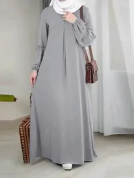 Ethnic Clothing Solid Colour O-neck Islamic Kaftan Casual Sequin Sundress Muslim Dress Abayas For Women Fashion Long Sleeve Party Dresses