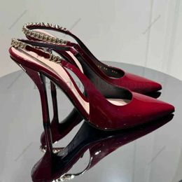 Elegant Brand Signoria Designer Sandals Patent Leather Slingback Wine-red Black Women Shoes Summer High Heels Party Wedding Pointed Toe Lady Pumps eur35-41