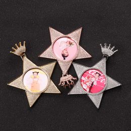 Jewellery New Big Five Pointed Star Photo Memories Crown Pendant Full of Zircon Hip Hop Solid Necklace