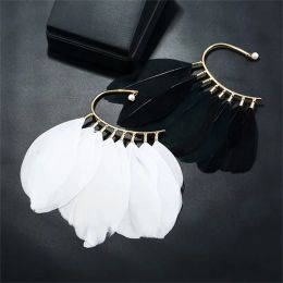 Earrings White Black Feather Ear Cuff Clip Earrings For Women Earless Hang Without Piercing Crawlers Ear Cuff Fashion Jewellery