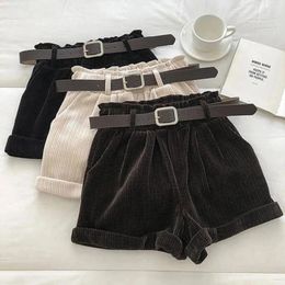 Women's Shorts Corduroy Short Pants For Women Casual Solid Elastic Wrist Belt Fashion Plus Size Button Comfortable Elegant Autumn Wide Leg