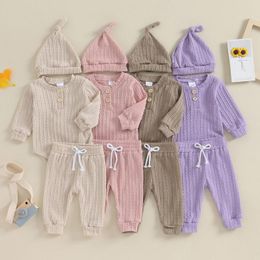 Clothing Sets 3PCS Fall Spring Baby Clothes Outfits Set Kids Girls Boys Solid Long Sleeve Rompers Pants Beanie Hat For Infant Toddler