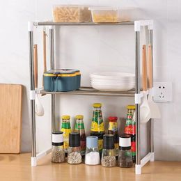 Kitchen Storage Double Stainless Steel Microwave Oven Shelf Independent Adjustable Holders Detachable Standing Type