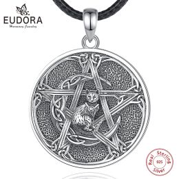 Necklaces Eudora 925 Sterling Silver Pentagram Necklace Vintage Witch Knot Cat Amulet Pendant witchcraft Jewelry Party Gift for Man Women